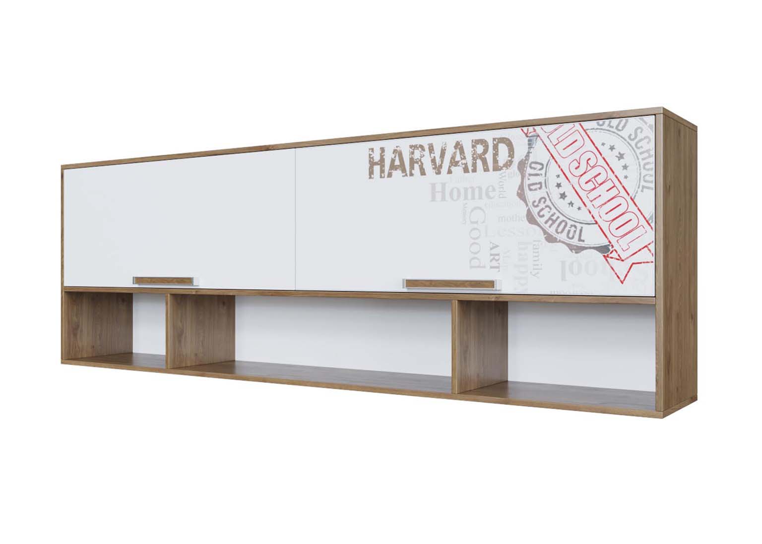 Детская Гарвард Полка навесная над кроватью Гикори темный Белый с фотопечатью SV-Мебель