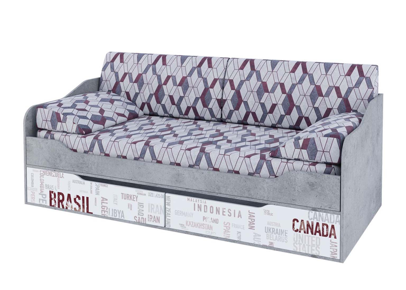 Детская Грей Кровать-диван с ящиками Цемент светлый Белый с фотопечатью SV-Мебель