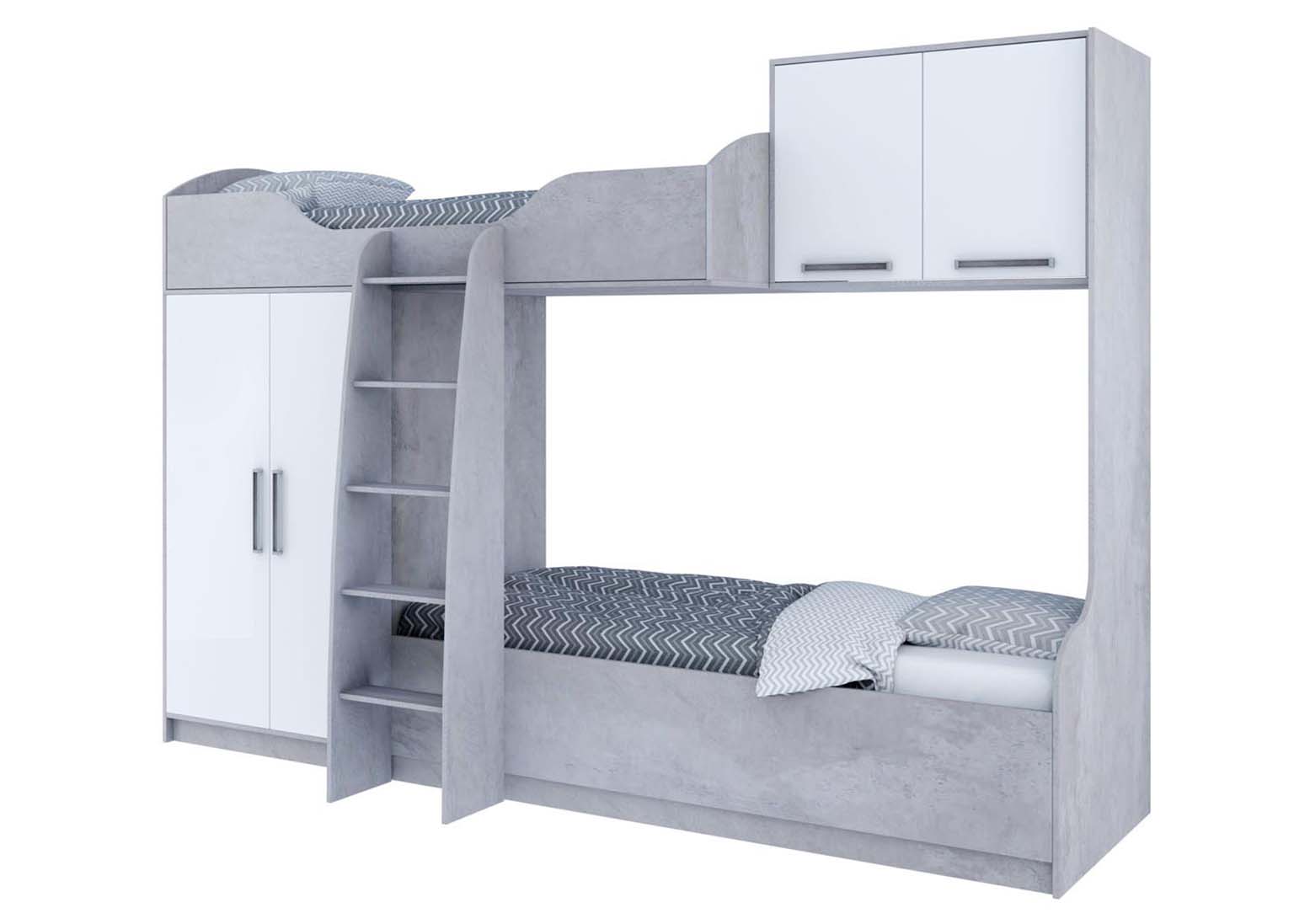 Детская Грей Кровать двухъярусная Цемент светлый Белый без фотопечати SV-Мебель