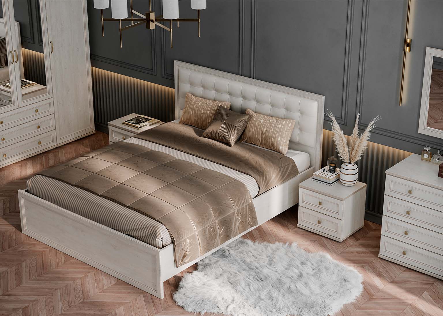Спальня Александрия кровать с мягким изголовьем SV-Мебель