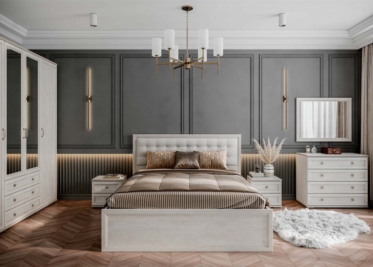Модульная спальня «Александрия» кровать с мягким изголовьем SV-Мебель