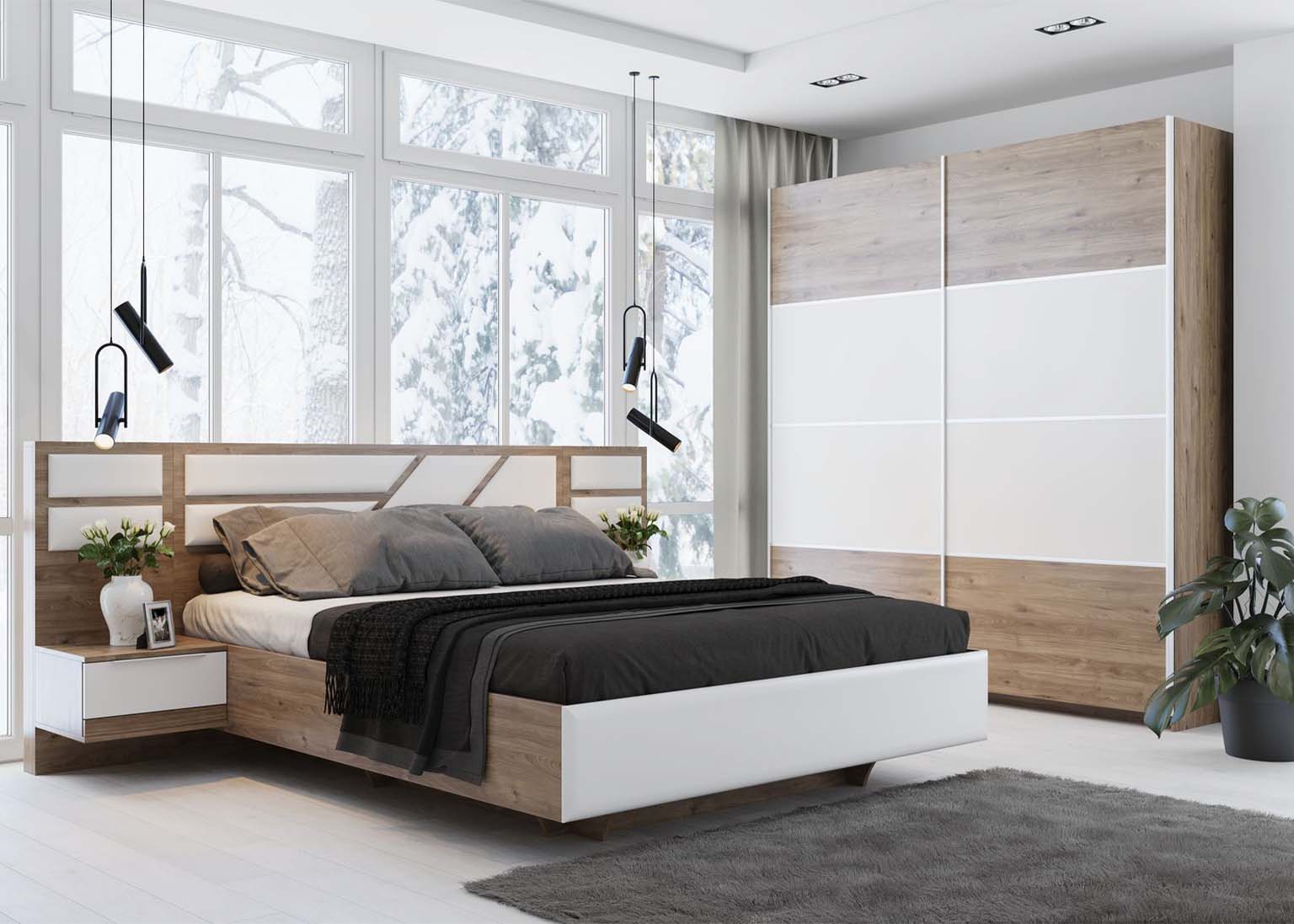 Модульная спальня Лагуна 8 Гикори темный Белый матовый SV-Мебель