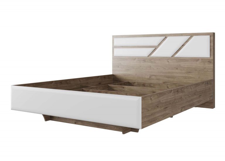 Спальня Лагуна 8 Кровать двойная 1400 мм Престиж Гикори темный Белый матовый SV-Мебель