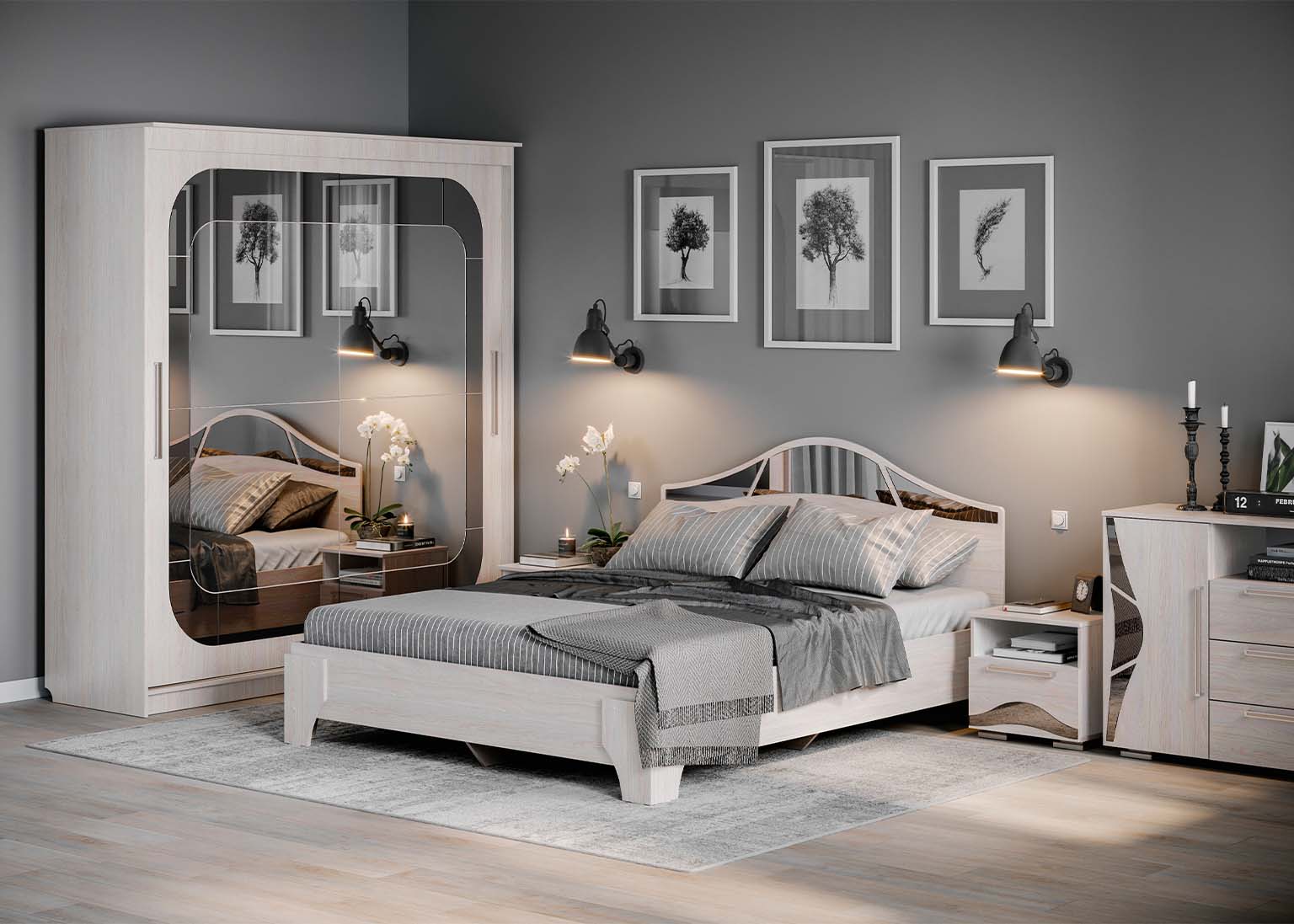 Спальня Лагуна 5 со Шкафом Ясень Анкор светлый SV-Мебель