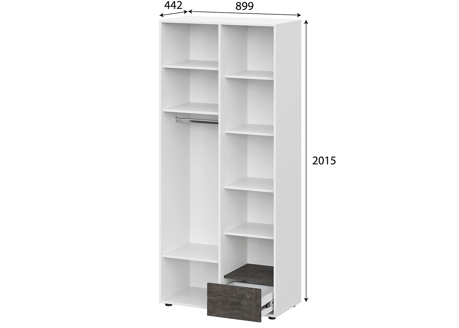 Шкаф комбинированный двухстворчатый Анри Белый Дуб Золотой SV-Мебель размер