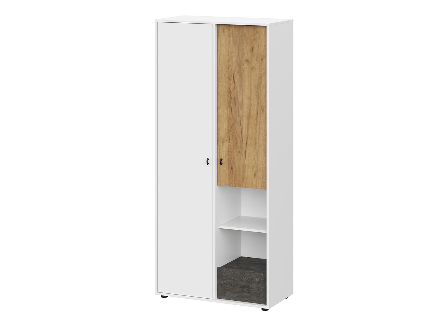 Шкаф комбинированный двухстворчатый распашной Анри Белый Дуб Золотой SV-Мебель