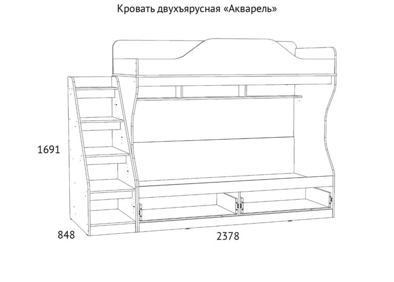 НМ 041.51 Кровать двухъярусная Акварель схема Мебель Краснодар